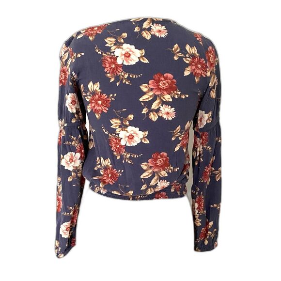 American Eagle Cropped Long Sleeve Floral Blouse Elastic Cuffs Waist Detail XS - Picture 3 of 8